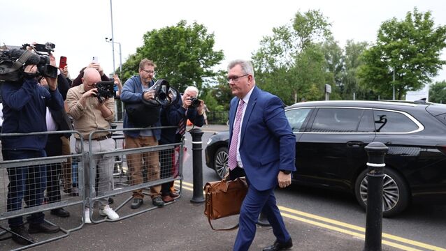 <p>Jeffrey Donaldson arrives at Newry Crown Court on Monday, June 22. Picture: Liam McBurney/PA</p>
