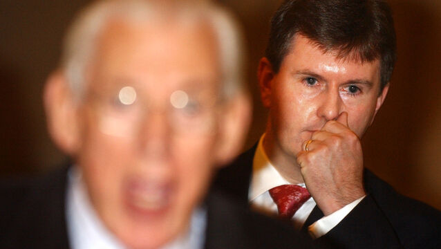 <p>Then Lagan Valley MP Jeffrey Donaldson listening as Ian Paisley welcomes the former UUP member into the DUP in 2003, having opportunistically abandoned David Trimble's UUP. <span class="contextmenu emphasis CaptionCredit">	Picture: Photopress</span>
            </p>