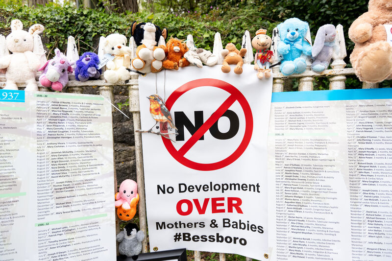 Families against development at Bessborough left signs at the gate there during a vigil in April. Picture: Noel Sweeney Families against development at Bessborough left signs at the gate there during a vigil in April. Picture: Noel Sweeney