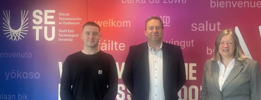 Kevin White, SETU student, with Dr David Phelan and Dr Aisling Tuite of the South East Technological University (SETU). 