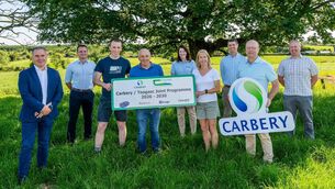 <p>(Left to right) Jason Hawkins, CEO of Carbery Group; Darragh O'Donovan, farm sustainability lead with Carbery; Michael and Fachtna Collins, demonstration farmers; Gráinne Hurley, Teagasc regional advisory manager for Cork West; Joan Collins, Tom Curran, Teagasc head of advisory services; Don Crowley, Teagasc joint programme co-ordinator, and Enda Buckley, director of sustainability at Carbery. Picture: Andy Gibson</p>