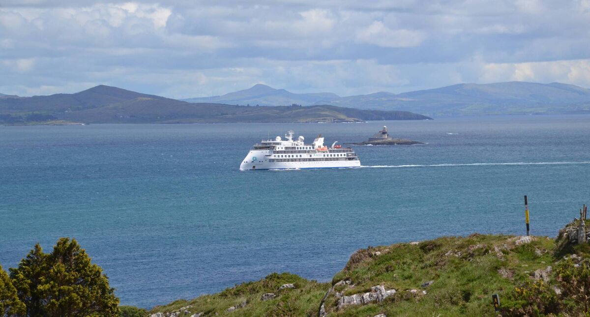 The cruise ship ‘Greg Mortimer’ passing along Ireland’s west coast, on its journey from Killybegs in Donegal to Berehaven, Co Cork. Photo: Marion O’Sullivan