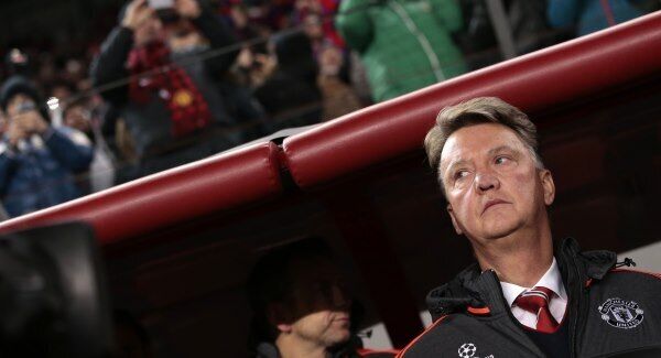 Louis van Gaal takes his place on the touchline before the Champions League Group B match. Photo: AP/Ivan Sekretarev
