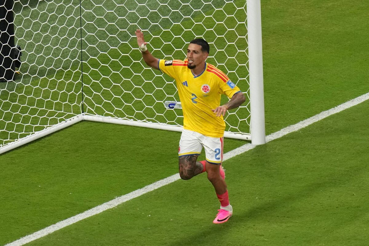 Colombia's Daniel Munoz celebrates after scoring his side's winning goal against Congo DR. Pic: AP Photo/Silvia Izquierdo Colombia's Daniel Munoz celebrates after scoring his side's winning goal against Congo DR. Pic: AP Photo/Silvia Izquierdo