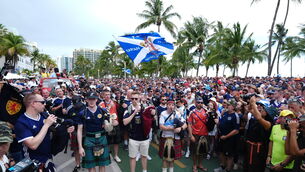 <p>The Tartan Army march on Ocean Drive in Miami ahead of their FIFA World Cup 2026 group match against Brazil on Wednesday. Picture date: Tuesday June 23, 2026.</p> <p>The Tartan Army march on Ocean Drive in Miami ahead of their FIFA World Cup 2026 group match against Brazil on Wednesday. Picture date: Tuesday June 23, 2026.</p>