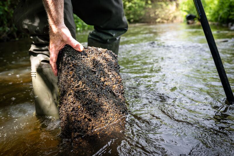 Jim Harding displays a concrete block recovered from a tributary of the River Barrow. Harding believes construction materials, grit and sediment washed into waterways are contributing to the decline of fish stocks and river life. Picture: Chani Anderson