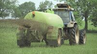 Agricultural slurry spreading in a field in England, United Kingdom
