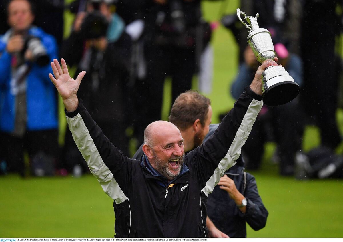 Brendan Lowry, father of Shane Lowry celebrates with the Claret Jug his son won at The Open at Royal Portrush in 2019. Photo by Brendan Moran/Sportsfile