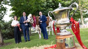 <p>Launching the 2026 Diageo Baileys Champion Dairy Cow competition at the Diageo Baileys site in Dublin were Minister for Agriculture, Food and the Marine Martin Heydon T.D., Shane Kelly, Corporate Relations Director, Diageo Ireland, and Carol Power, Senior Sales Manager, Tirlán.</p>