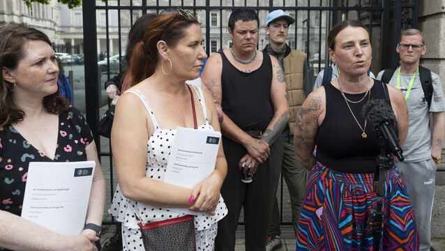 <p>Senator Lynn Ruane (second from right) outside Leinster House after an Oireachtas committee recommended the decriminalisation of possession of all drugs for personal use. Photo: SAM BOAL/Collins Photos</p>