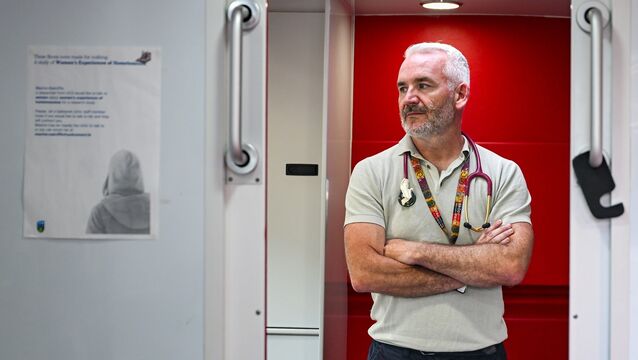 <p>Dr Enda Barron, GP and clinical lead with the Safetynet Homeless Primary Care team, inside the organisation’s mobile medical clinic outside The Lighthouse Café in Dublin. Pictures: Chani Anderson</p>