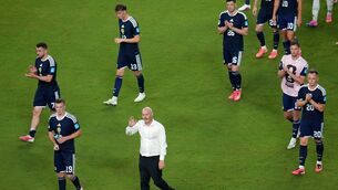 <p>Scotland's John McGinn (left), Lewis Ferguson (second left), Jack Hendry and head coach Steve Clarke (centre). Pic: Nick Potts/PA Wire.</p>