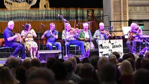 <p> Some of the  musicians on stage at Cork City Hall for the Jimmy Crowley tribute and fundraiser. Picture:  Eddie O'Hare</p>
