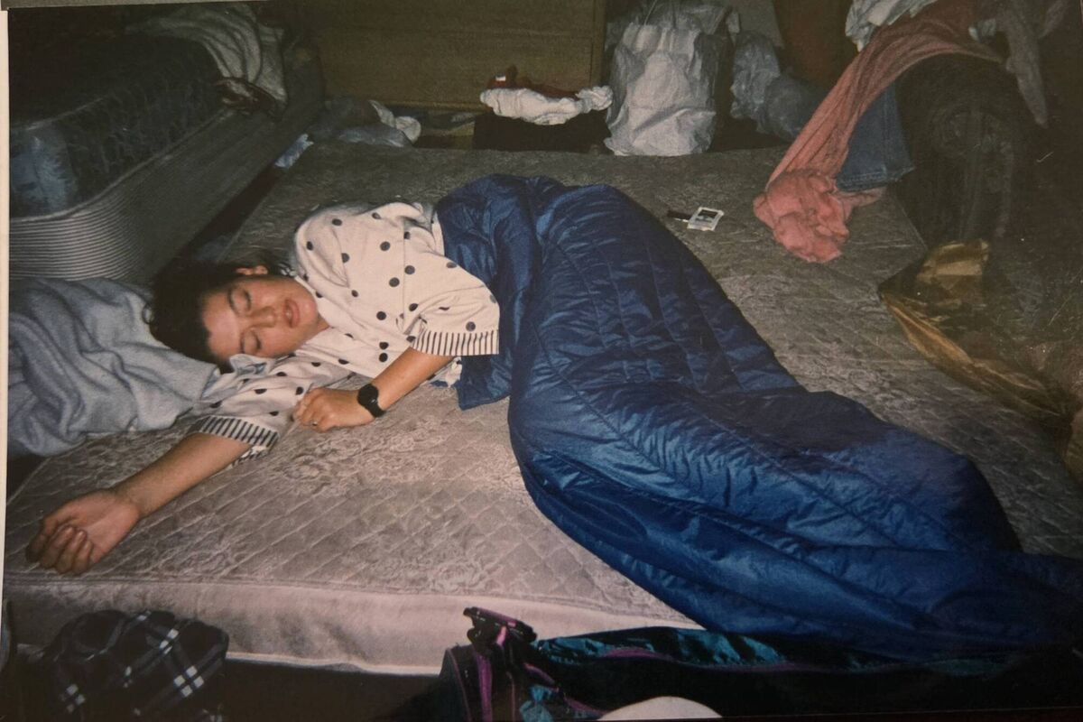 Esther McCarthy asleep at her shared student accommodation after a long day’s work. Esther McCarthy asleep at her shared student accommodation after a long day’s work.