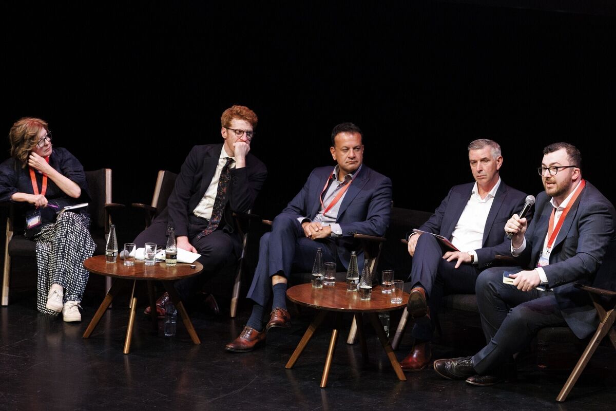 Sue Gray, SDLP MLA Matthew O’Toole, former taoiseach Leo Varadkar, former senator Ian Marshall, and Conleth Burns of More in Common at the Future of These Islands event in Belfast. Picture: Liam McBurney/PA Wire