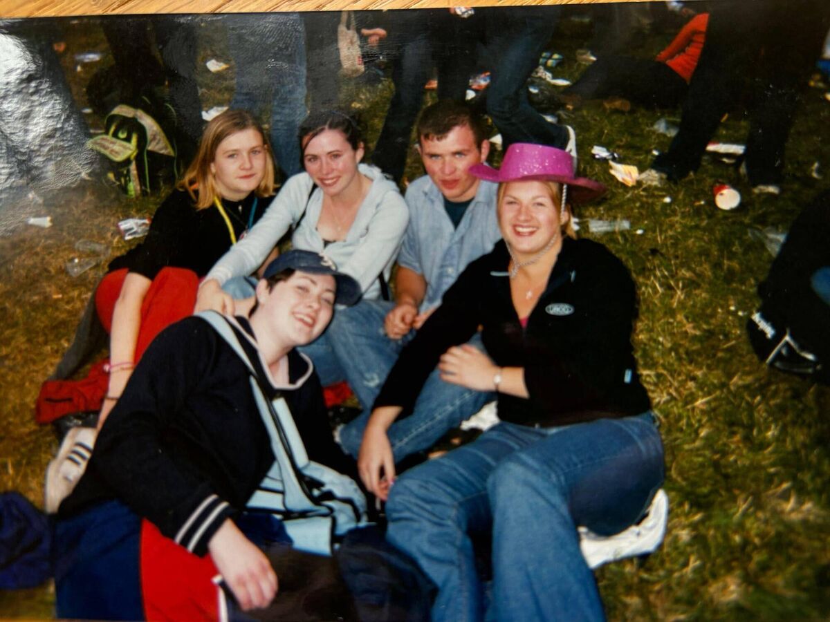 Deirdre O'Shaughnessy, wearing a pink cowboy hat, and friends, including her future husband. Deirdre O'Shaughnessy, wearing a pink cowboy hat, and friends, including her future husband.