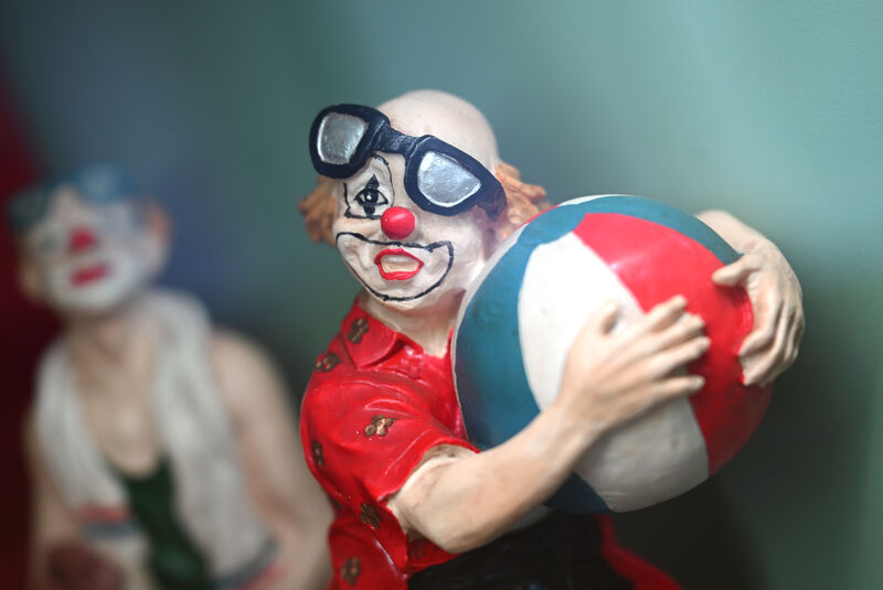 Local man John Atkins and his family had initially planned to 'adopt a few clowns, but when they saw the whole collection together at Lynes and Lynes auction house in Carrigtwohill, they couldn’t separate the crew. Picture: Larry Cummins Local man John Atkins and his family had initially planned to 'adopt a few clowns, but when they saw the whole collection together at Lynes and Lynes auction house in Carrigtwohill, they couldn’t separate the crew. Picture: Larry Cummins