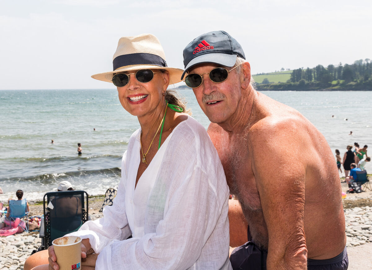 'People can get the bus down, there’s good coffee, there’s food, there’s parking': Megs and Jed Thompson enjoying the sunshine on one of the hottest days of the year in Fountainstown, Co Cork. Picture: David Creedon