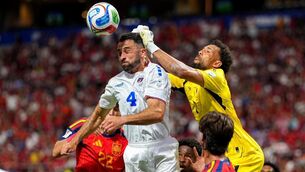 <p>BOB'S YOUR UNCLE: Roberto Lopes of Cabo Verde heads the ball clear against Spain. Pic: Andrew J. Clark/Sportsfile</p>