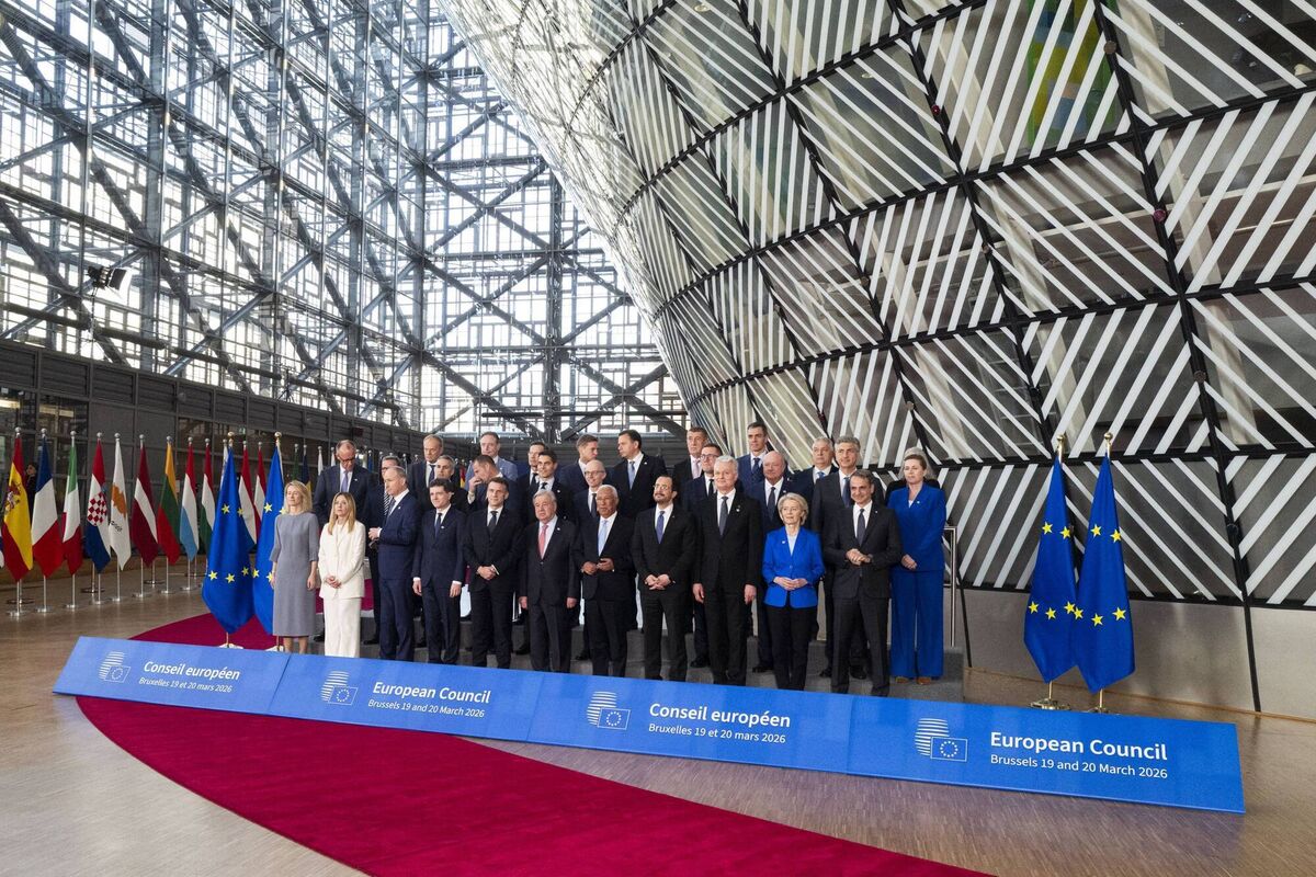The 27 leaders of the EU with secretary-general of the United Nations Antonio Guterres, and EU president Ursula von der Leyen. Picture: Magali Cohen / Hans Lucas / AFP via Getty Images