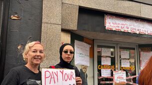 <p>Students and staff protest following the sudden closure of Student Campus in Limerick City. Pictures: Manon Gilbart.</p>