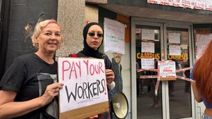 <p>Students and staff protest following the sudden closure of Student Campus in Limerick City. Pictures: Manon Gilbart.</p>