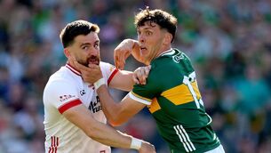 <p>Tyrone’s Padraig Hampsey and David Clifford of Kerry in last year's All-Ireland semi-final. Pic: ©INPHO/James Crombie</p>