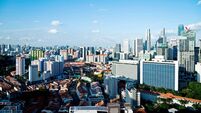 Aerial view of Singapore cityscape.