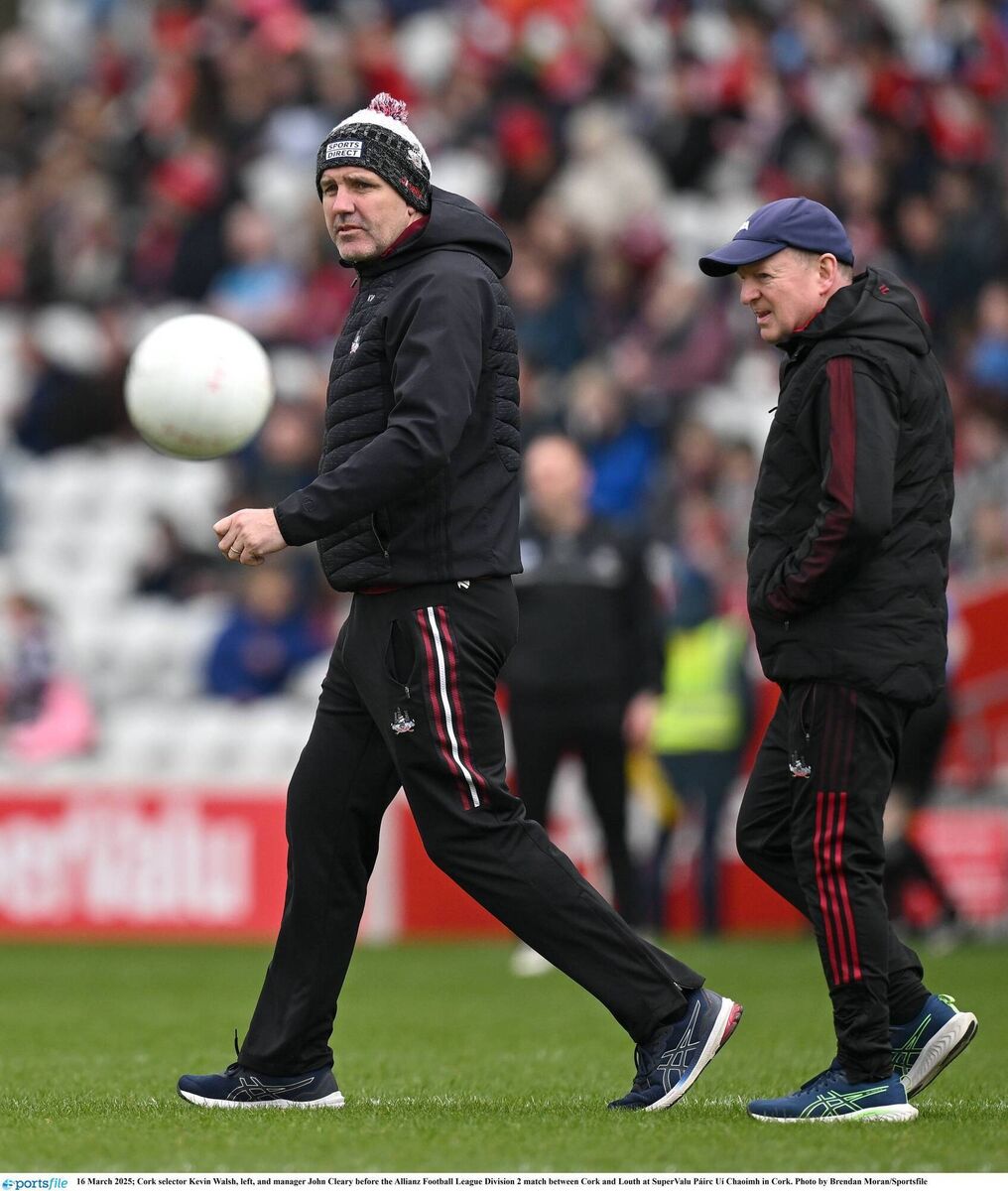 Kevin Walsh, left, and manager John Cleary. Pic: Brendan Moran/Sportsfile