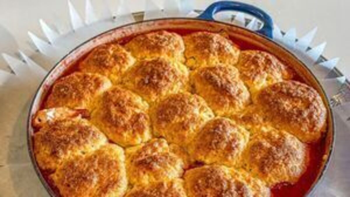 Tom Hayes’s Strawberry and Rhubarb Cobbler with Crème Anglaise