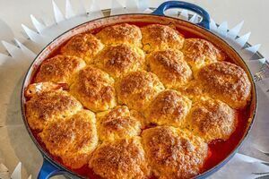 Tom Hayes’s Strawberry and Rhubarb Cobbler with Crème Anglaise