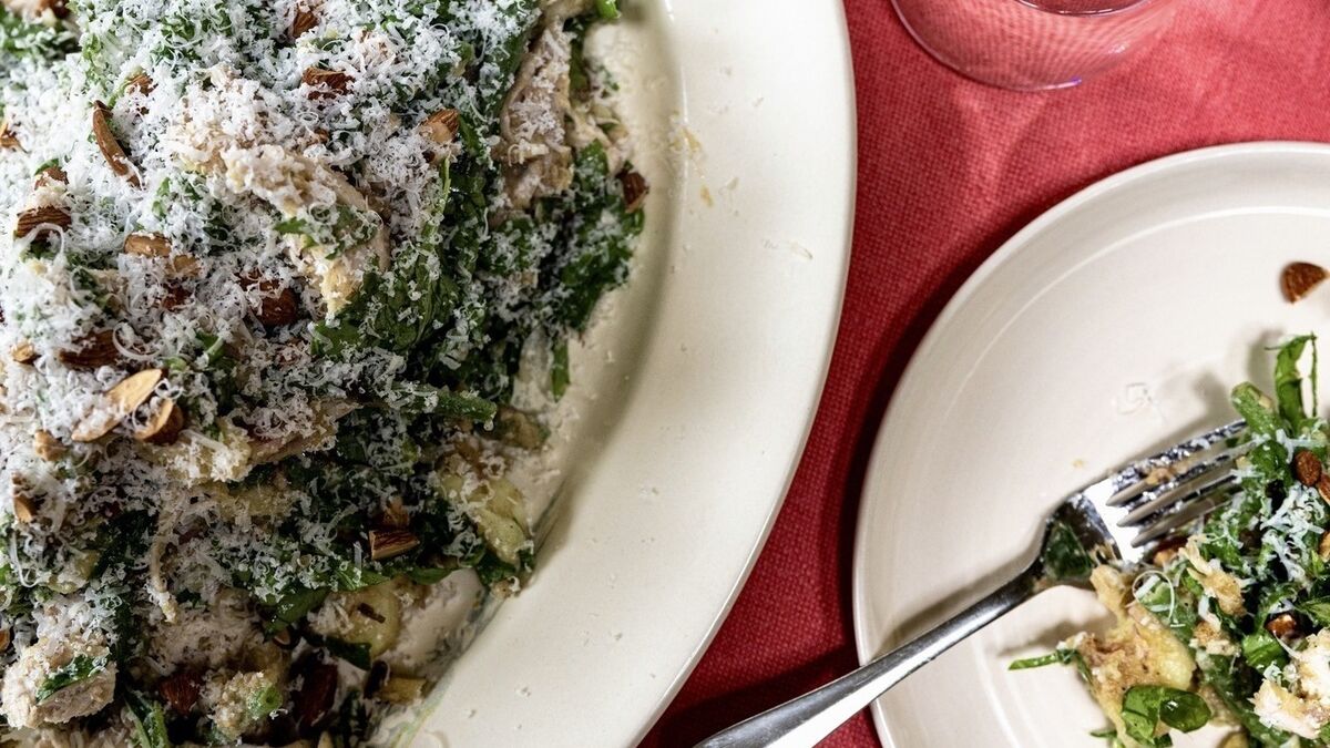 Warm Chicken, Potato &Green Bean Salad with Dates, Parmesan & Almonds