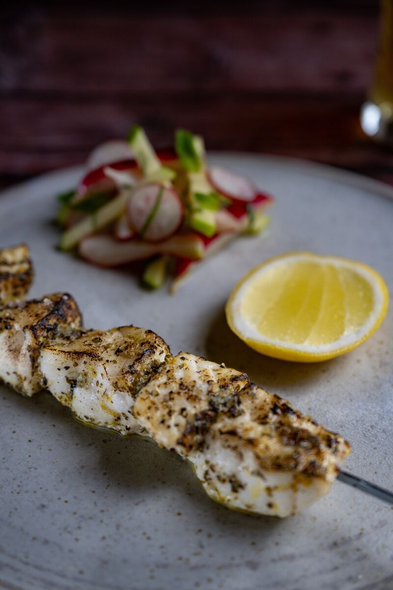 Monkfish skewers apple and radish salad, recipe by Aishling Moore: Picture Chani Anderson Monkfish skewers apple and radish salad, recipe by Aishling Moore: Picture Chani Anderson