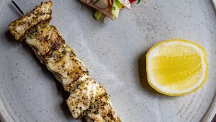 <p>Monkfish skewers apple and radish salad, recipe by Aishling Moore: Picture Chani Anderson</p>