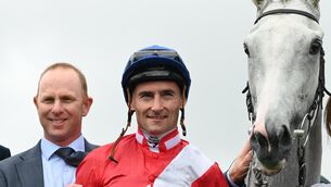 <p>Estrange and Danny Tudhope win the Pretty Polly Stakes (Group 1) for owner Chevely Park Stud and trainer David O'Meara (Healy Racing)</p>