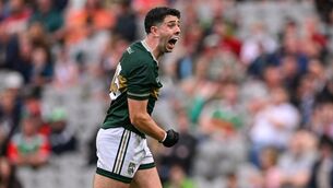 <p>27 June 2026; Dylan Geaney of Kerry celebrates after a two-point score during the GAA Football All-Ireland Senior Championship quarter-final match between Kerry and Tyrone at Croke Park in Dublin. Photo by Ramsey Cardy/Sportsfile</p>