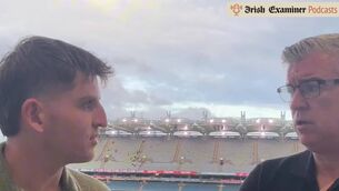 <p>Maurice Brosnan and John Fogarty in Croke Park</p>