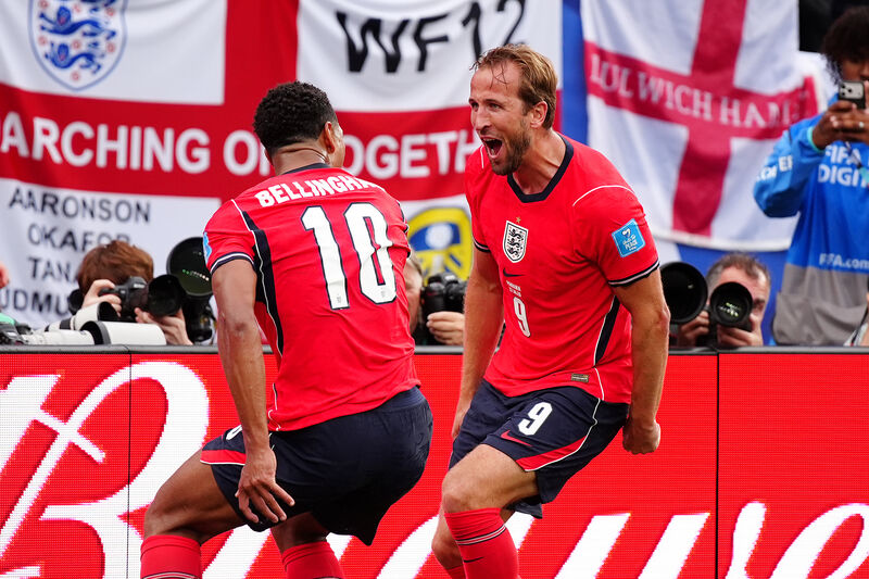 Harry Kane (right) scores and breaks the record for most goals scored by an Englishman at the World Cup