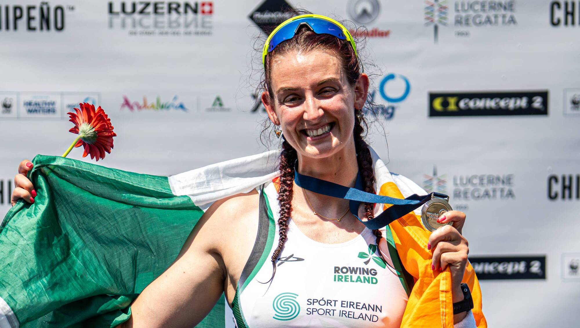 Fiona Murtagh celebrates with her silver medal in Lucerne. Pic: Conor Lyall.