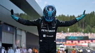 <p>Mercedes driver George Russell ended his 112-day wait for a victory. Pic: AP Photo/Denes Erdos</p>