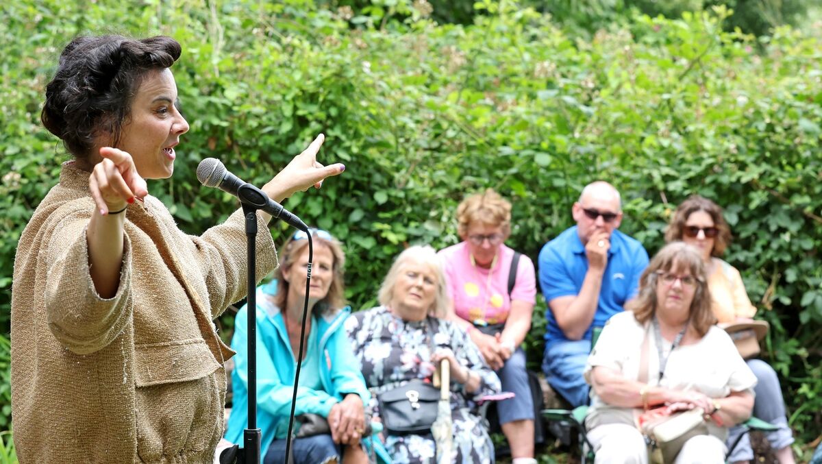 Singer Camille O'Sullivan performing at Saturday's 2026 commemoration at the former Bessborough mother and baby institution in Blackrock, Cork. Picture: Jim Coughlan