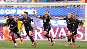 <p>INGLEWOOD, CALIFORNIA - JUNE 28: Stephen Eustaquio celebrates a last gasp winner in Los Angeles. Pic: Fran Santiago/Getty</p>