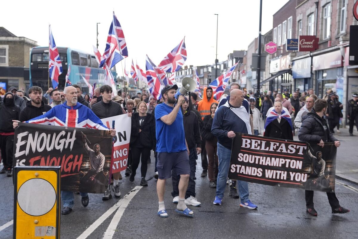 Demonstrators march in Southampton after a man from Sudan was arrested over a knife attack in Belfast. Understanding the contradiction between the behaviour of protestors and their ‘enough is enough’ rhetoric is important and merits further examination in order to get to the bottom of these ‘trigger events’. Photo: Andrew Matthews/PA