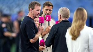 <p>AUF WIEDERSEHEN PET: Germany manager Julian Nagelsmann speaks to MagentaTV following the FIFA World Cup round of 32 match at Boston Stadium, United States.</p>