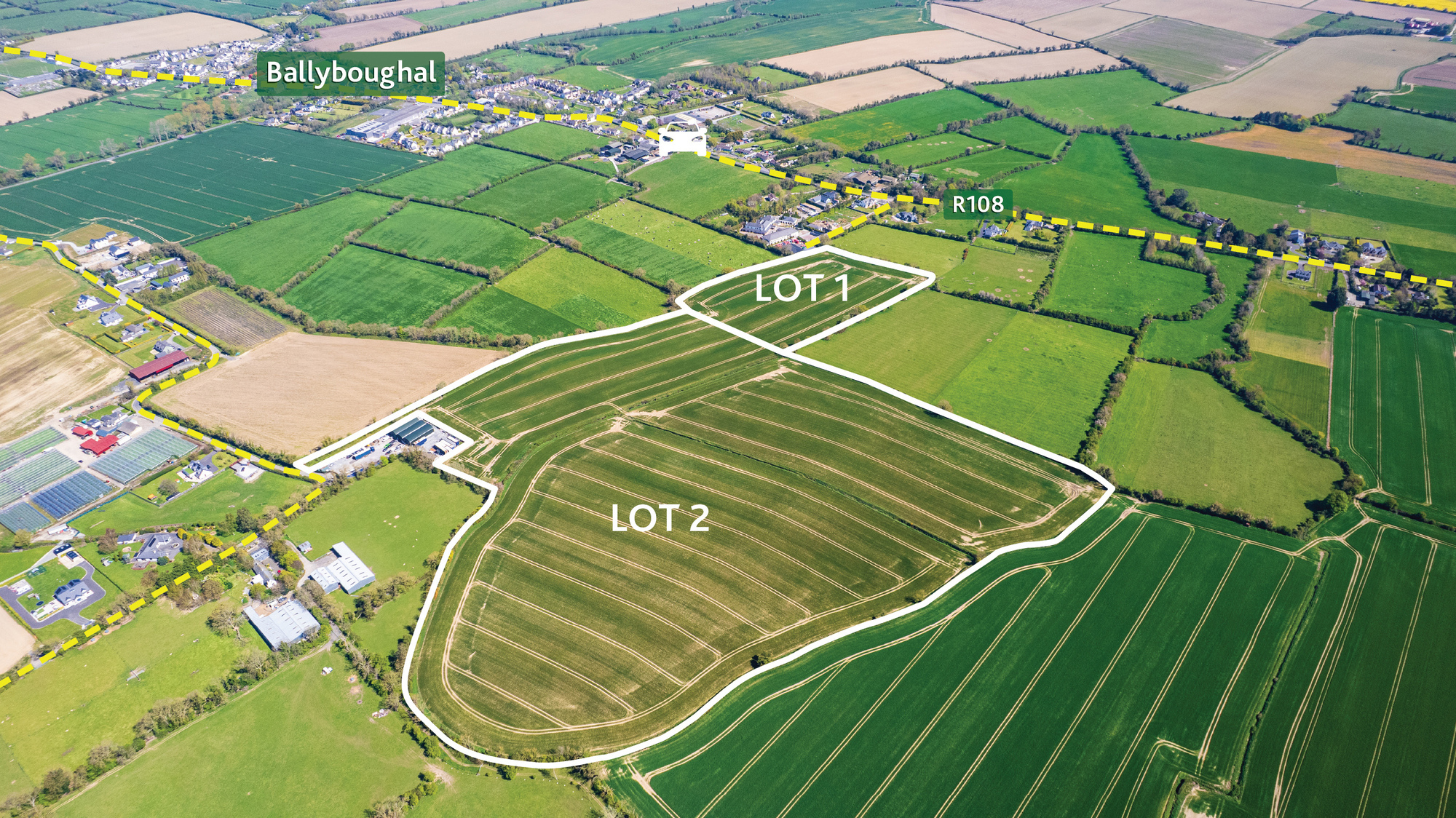 Marked aerial view of the 43-acre farm at Grange, Ballybough, Co. Dublin. sold at auction recently