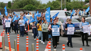 <p>Organised by the Irish Nurses and Midwives Organisation (INMO), the protest took place on Tuesday to highlight staff shortages at a hospital already under significant pressure. Picture: Brendan Gleeson</p>