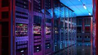Data center server racks. IT modern hardware server room, data storage center, database information system. Hosting, it data bac
