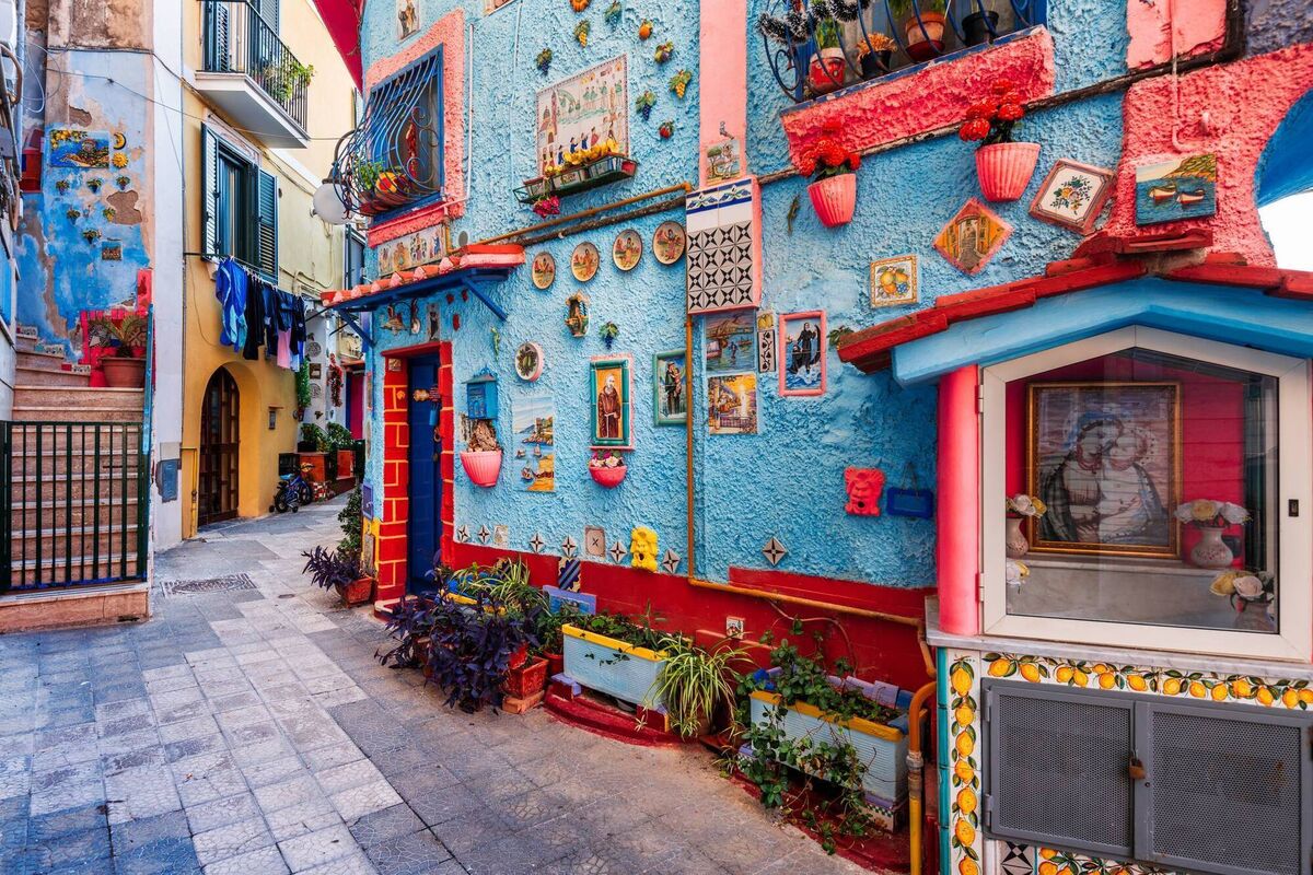 An ornately decorated town street in Vietri sul Mare.