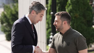 <p>Mr Harris met Mr Zelensky as he arrived in Ireland (PA)</p> <p>Mr Harris met Mr Zelensky as he arrived in Ireland (PA)</p>