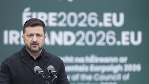 <p>Ukrainian president Volodymyr Zelenskyy making a speech at the opening ceremony of Ireland taking on the Council of the European Union</p> <p>Ukrainian president Volodymyr Zelenskyy making a speech at the opening ceremony of Ireland taking on the Council of the European Union</p>